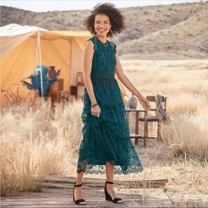 Sundance Elegant Teal Lace Maxi Dress - 8